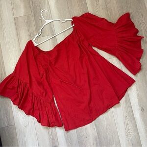 Indah Tunic Blouse flare ruffle sleeve womens Red (small medium) minimalist chic